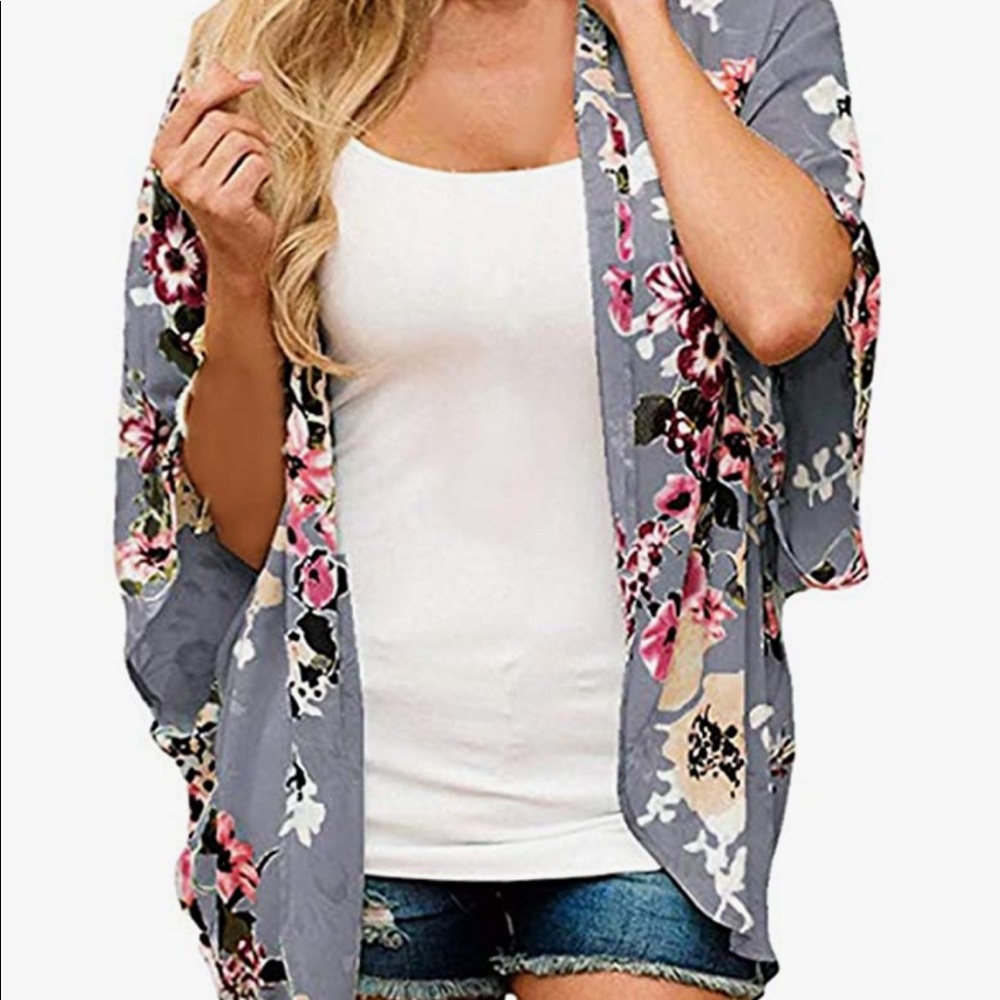 Womens Floral Chiffon Kimono